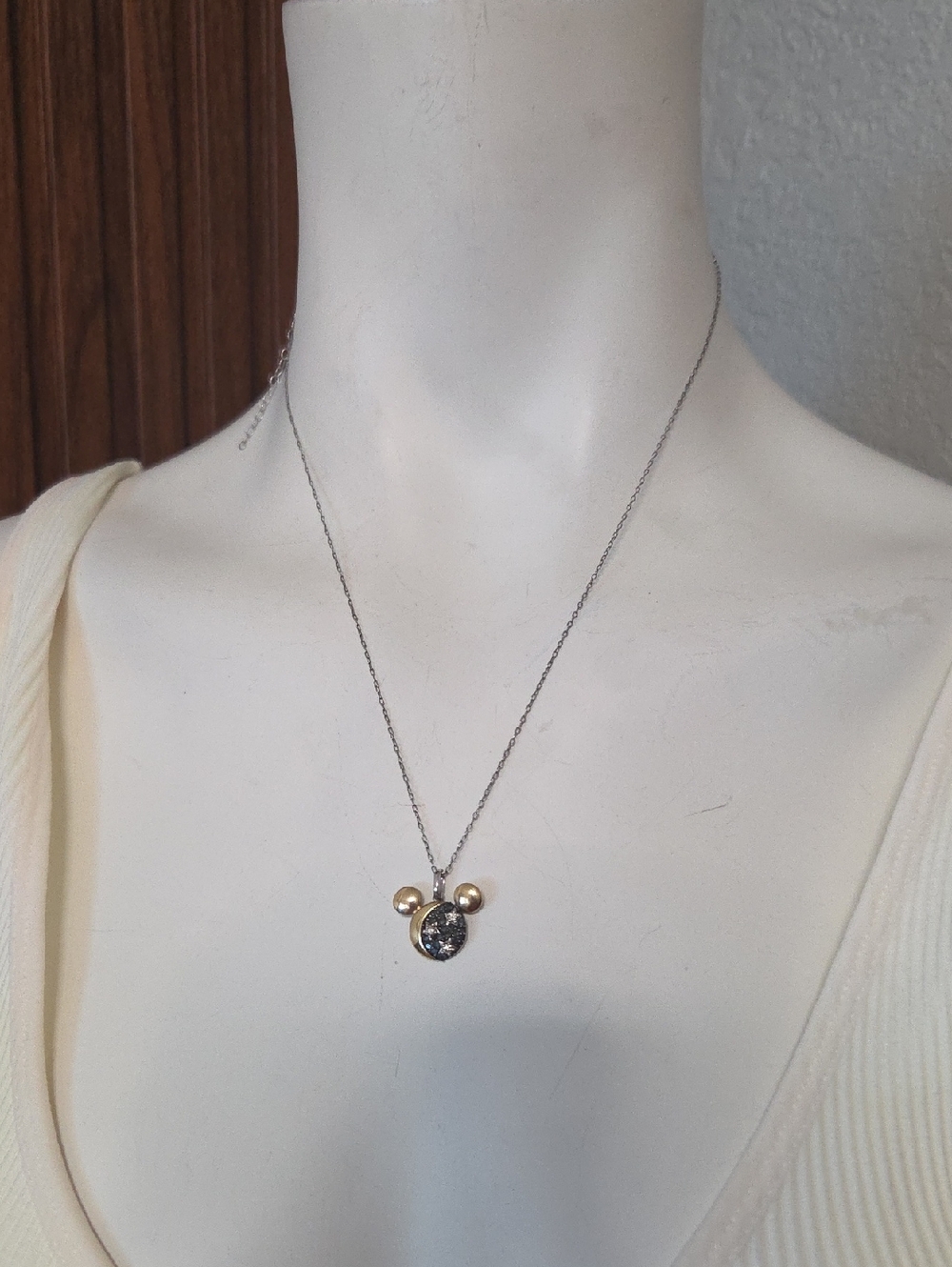 Disney Silver Tone Delicate Chain Necklace Silver 925 Mickie Mouse 925 And 10 K